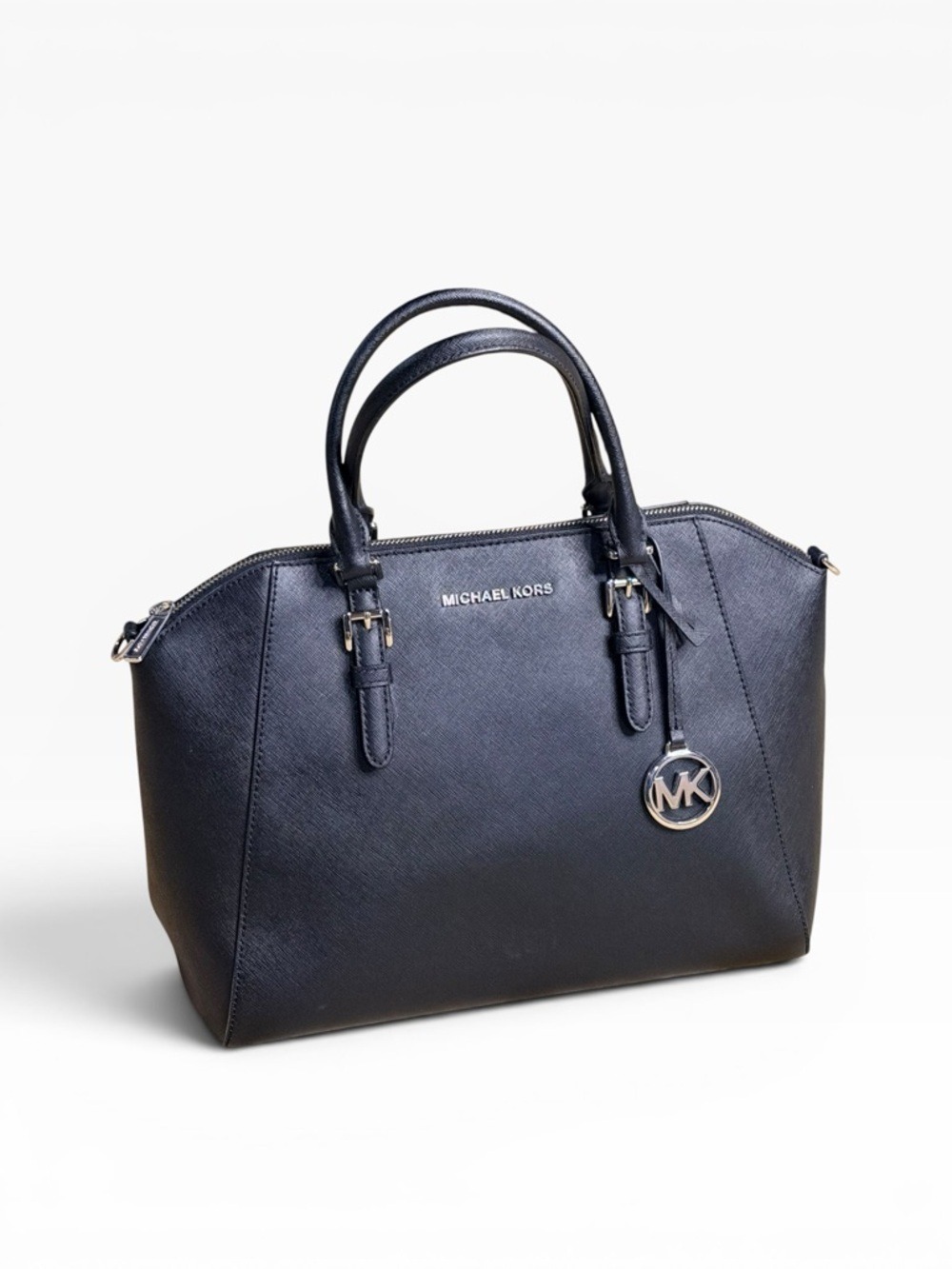 Michael Kors Black Saffiano Leather Satchel Large MK Charm